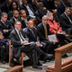 Donald Graham, Rep. John Lewis, Christopher D. Benson, Lynn French and Derrick A. Humphries, all in front row, spoke at services Monday for Simeon Booker at the Washington National Cathedral. D.C. Delegate Eleanor Holmes Norton is in second row, center. This photo by the Washington Post’s Bill O’Leary illustrated a column by Courtland Milloy.